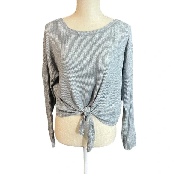Abercrombie & Fitch Long Sleeve Shirt Sweater Gray Crop Tike Womens Size M - Picture 1 of 8